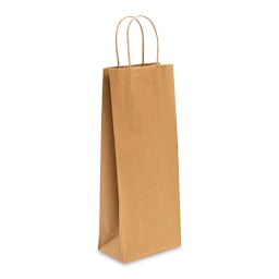 American Crafts Fancy That Kraft Bags - Natural, Wine, Package of 6, 13-1/4"H x 5-1/4"W x 3-1/4"D (Wine bag standing up, Angled view)