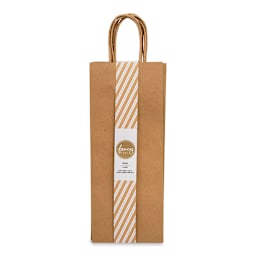 American Crafts Fancy That Kraft Bags - Natural, Wine, Package of 6, 13-1/4"H x 5-1/4"W x 3-1/4"D (Front of packaging)