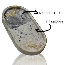 Colorberry Jesmonite Casting Compound (a tray made using the marble effect and terrazzo effect)