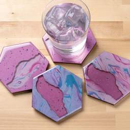 Mod Podge Resin Pouring Coasters - Set of 5 (finished coasters in purple)