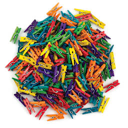 Creativity Street Wooden Spring Clothespins - Multicolored mini clothespins shown in pile