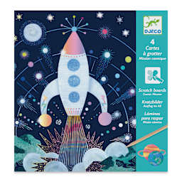 Djeco Petit Gift Scratch Board Kit - Cosmic Mission (Front of packaging)