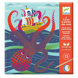 Djeco Dual-Color Scratch Boards - Topsy-Turvy, Set of 4 - front of packaging