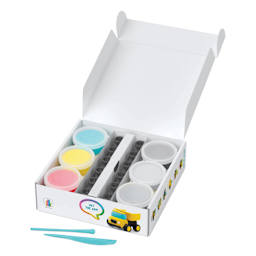 Fat Brain Toys Hey Clay Kit - Construction Vehicles contents within packaging