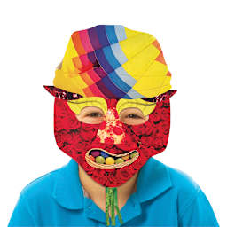 Roylco Mish Mash Mask Kit - Child holding decorated Mask in front of face
