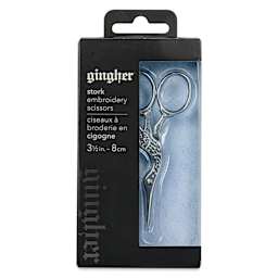 Gingher Stork Embroidery Scissors - Chrome, 3-1/2" - front of packaging