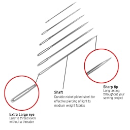 Singer Large Eye Hand Needle Assortment - Set of 50 - Needle Component Features