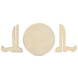 Cross Stitch Style Wood Shapes and Stands - Components shown separated
