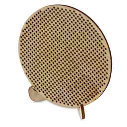 Cross Stitch Style Wood Shapes and Stands - Unfinished Wooden Disc on stand
