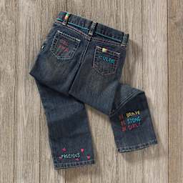 Embroidery Template Kits - Denim jeans embroidered with slogans