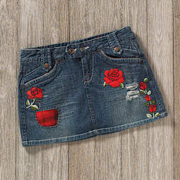 Embroidery Template Kits - Denim skirt embroidered with Floral designs