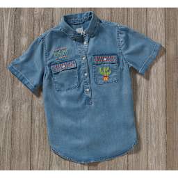 Embroidery Template Kits - Denim shirt embroidered with Hug Me designs