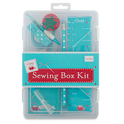 Dritz Sewing Box Kit, Blue and Red, front of packaging.
