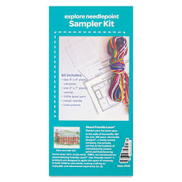 Friendly Loom Needlepoint Coaster and Bookmark Sampler Kit back of packaging