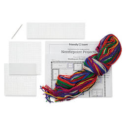 Friendly Loom Needlepoint Coaster and Bookmark Sampler Kit contents