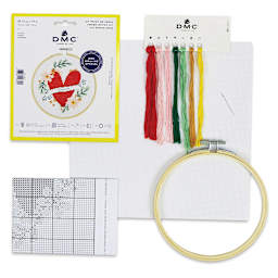 DMC Stitch Kit - Components of Heart design Kit shown