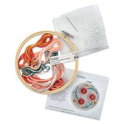 Leisure Arts Organza Embroidery Kit - Dahlia, contents laid out