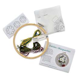 Leisure Arts Organza Embroidery Kit - Daisies, contents laid out