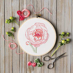 Leisure Arts Embroidery Kit - Coral Peony, completed project