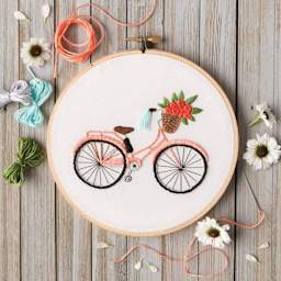 Leisure Arts Embroidery Kit - Bicycle Ride, 6", completed project