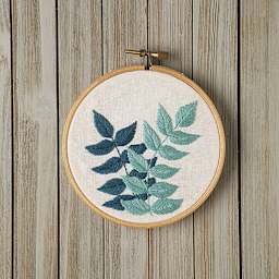 Leisure Arts Embroidery Kit - Teal Leaves, back of the packaging