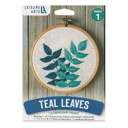 Leisure Arts Embroidery Kit - Teal Leaves, front of the packaging