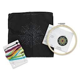 Leisure Arts Embroidery Kit - Neon Mandala, 6", contents laid out