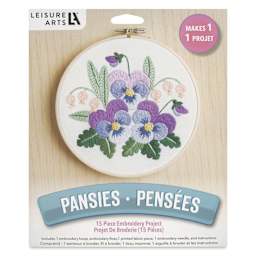 Leisure Arts Embroidery Kit - Pansies, 6", front of the packaging