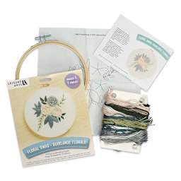 Leisure Arts Embroidery Kit - Floral Swag, 6", contents laid out