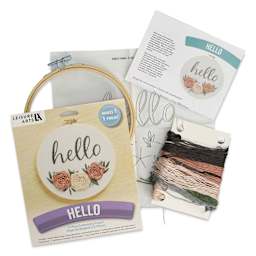Leisure Arts Embroidery Kit - Hello, 6", contents laid out