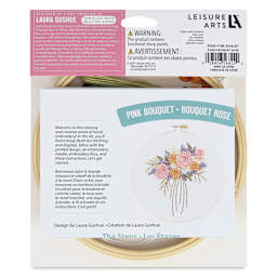 Leisure Arts Embroidery Kit - Pink Bouquet, 6", back of the packaging