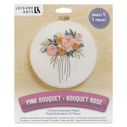 Leisure Arts Embroidery Kit - Pink Bouquet, 6", front of the packaging
