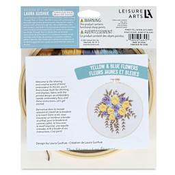 Leisure Arts Embroidery Kit - Yellow and Blue Flowers, 6", back of the packaging