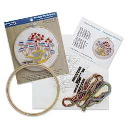 Leisure Arts Embroidery Kit - Modern Mushrooms, 6" - contents