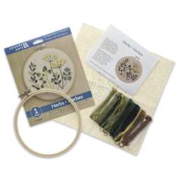 Leisure Arts Embroidery Kit - Herbs, 6" - contents