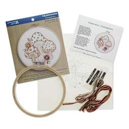Leisure Arts Embroidery Kit - Mushrooms, 6" - contents