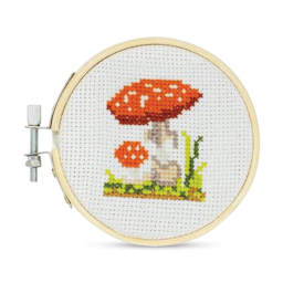 Kikkerland Mini Cross Stitch Embroidery Kit - Mushroom (Completed cross stitch embroidered mushroom)