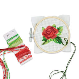 Kikkerland Mini Cross Stitch Embroidery Kit - Rose (Kit contents)