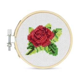 Kikkerland Mini Cross Stitch Embroidery Kit - Rose (Completed cross stitch embroidered rose)