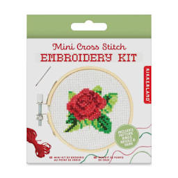 Kikkerland Mini Cross Stitch Embroidery Kit - Rose (Front of packaging)