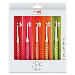Prym Ergonomics Crochet Hook Sets - Small, Set of 5, inside of packaging.