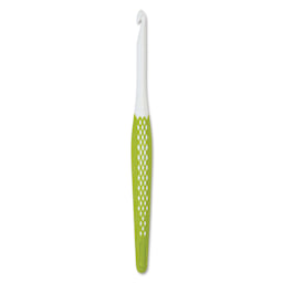 Prym Ergonomics Crochet Hook - J, hook in upright position outside of the packaging