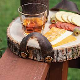 Realeather Leather Strip - Brown, 1-1/2" x 42", strip used on wood charcuterie board