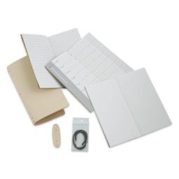 Realeather Leather Travel Journal Kit, contents laid out