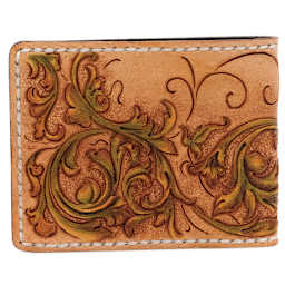Realeather Leather Credit Card Wallet Kit - Closeup of completed stitched and tooled Wallet
