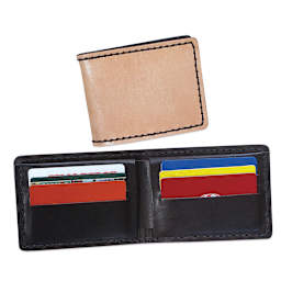 Realeather Leather Credit Card Wallet Kit - 2 finished wallets shown, one closed, one open
