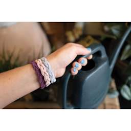 Realeather Suede Mystery Braid Bracelets, three finished bracelets on wrist