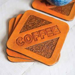 Realeather Leather Coasters - Square, 4" x 4", Set of 4, customized coasters in a stack