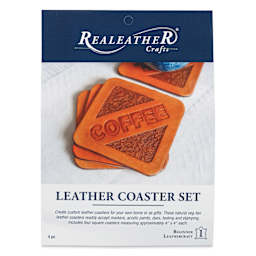 Realeather Leather Coasters - Square, Set of 4, front of the packaging