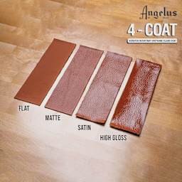 Angelus 4-Coat Urethane Clear Coat (Leather strips with flat, matte, satin, and high gloss topcoats)